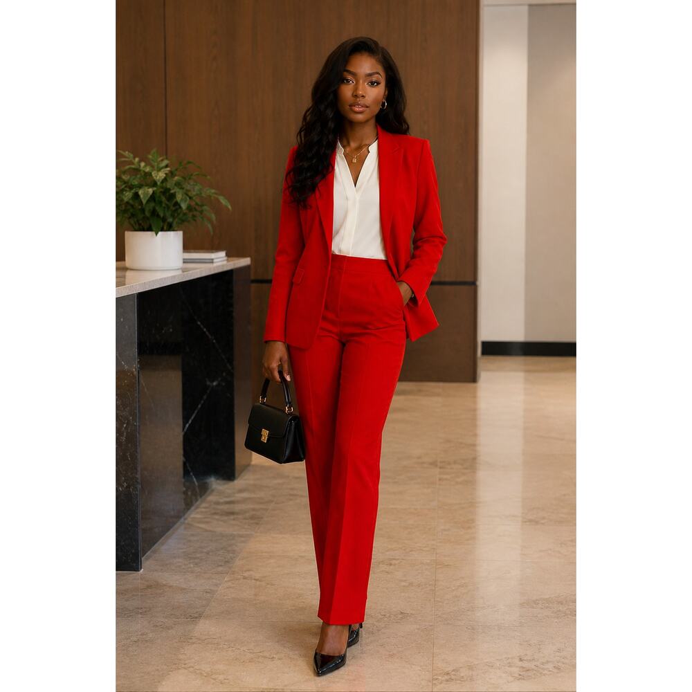 Kasper Red Open Front Blazer Womens Large Career Office Jacket